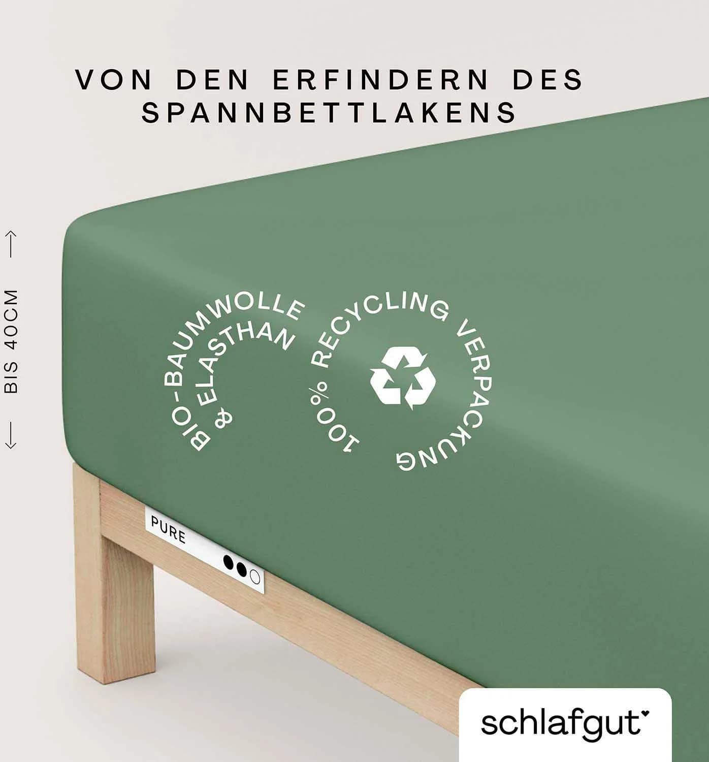 Schlafgut Spannbettlaken PURE BOXSPRING Bio-Baumwolle Jersey-Elasthan Grün