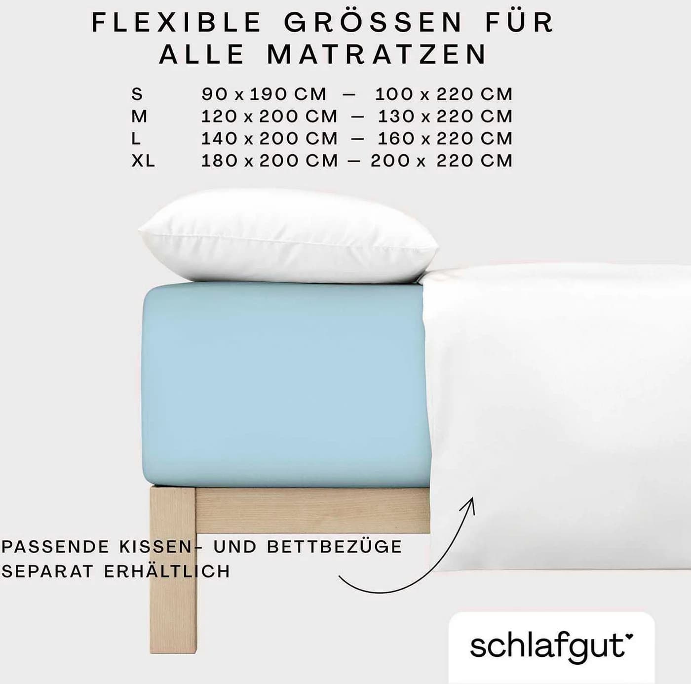 Schlafgut Spannbettlaken Bio-Baumwolle Jersey Blau Light 180-200x200-220 cm - Bild 5