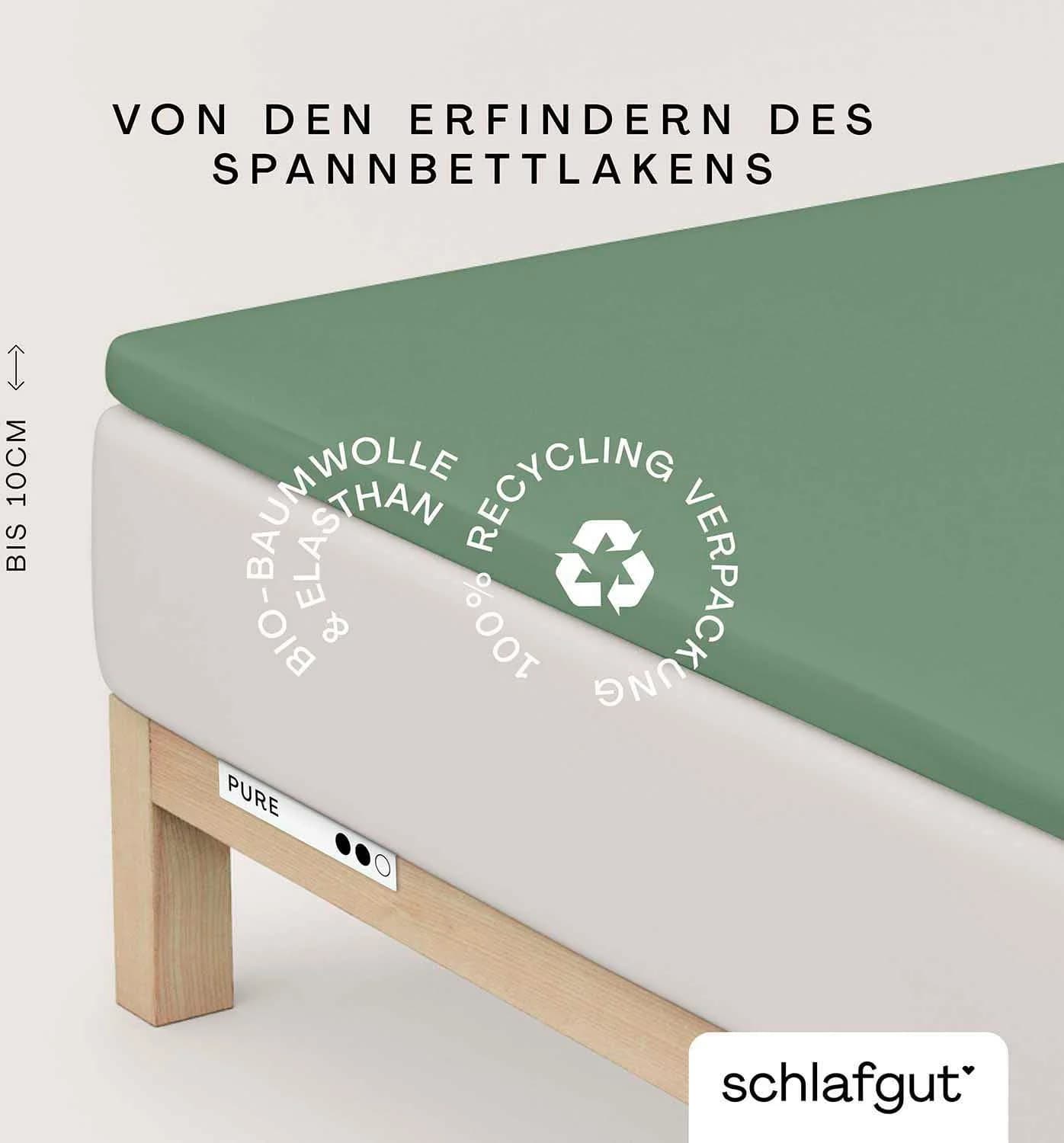 Schlafgut Spannbettlaken PURE TOPPER Bio-Baumwolle Grün 10cm