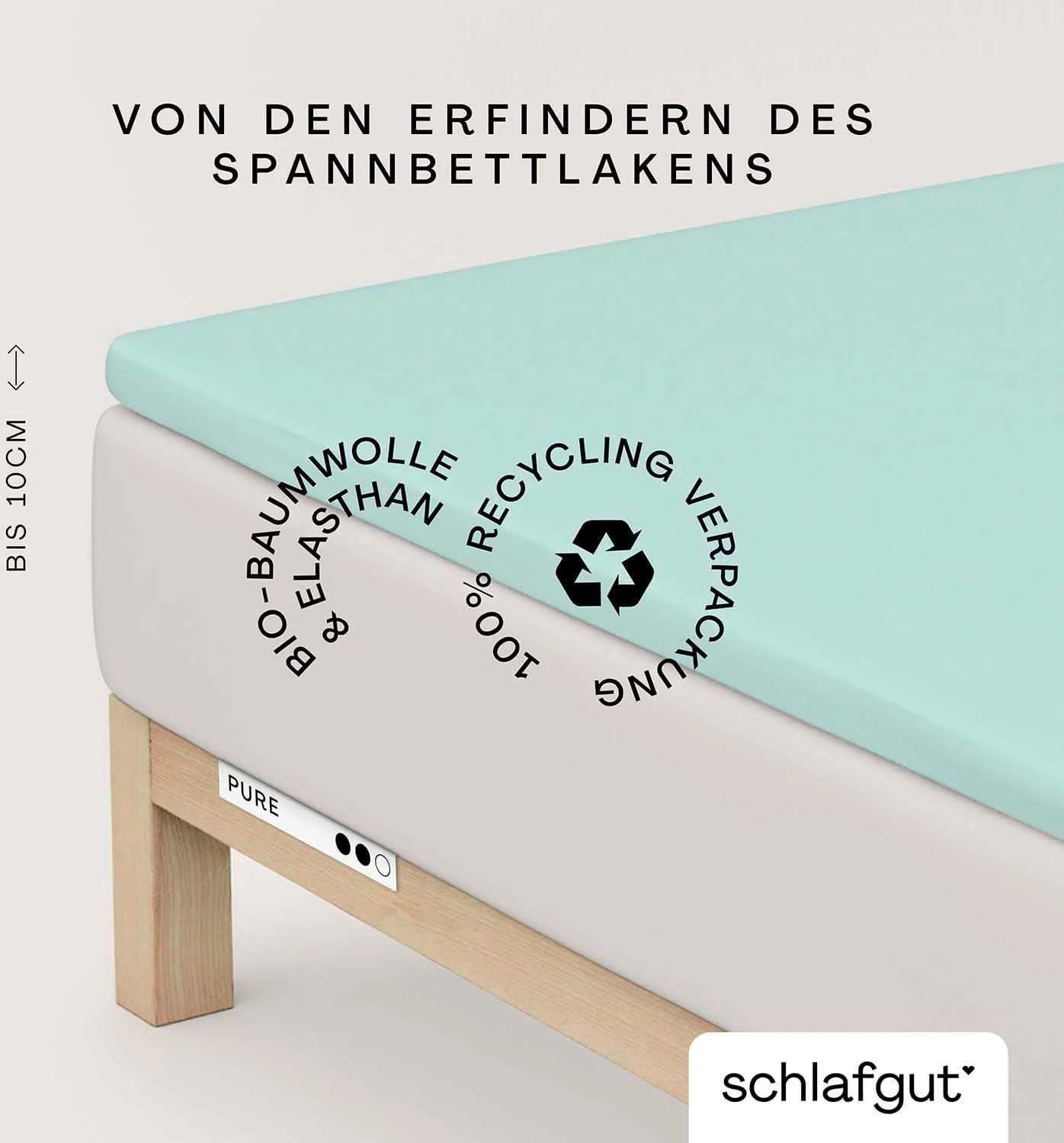 SCHLAFGUT Pure Spannbettlaken Blau Bio-Baumwolle 10cm