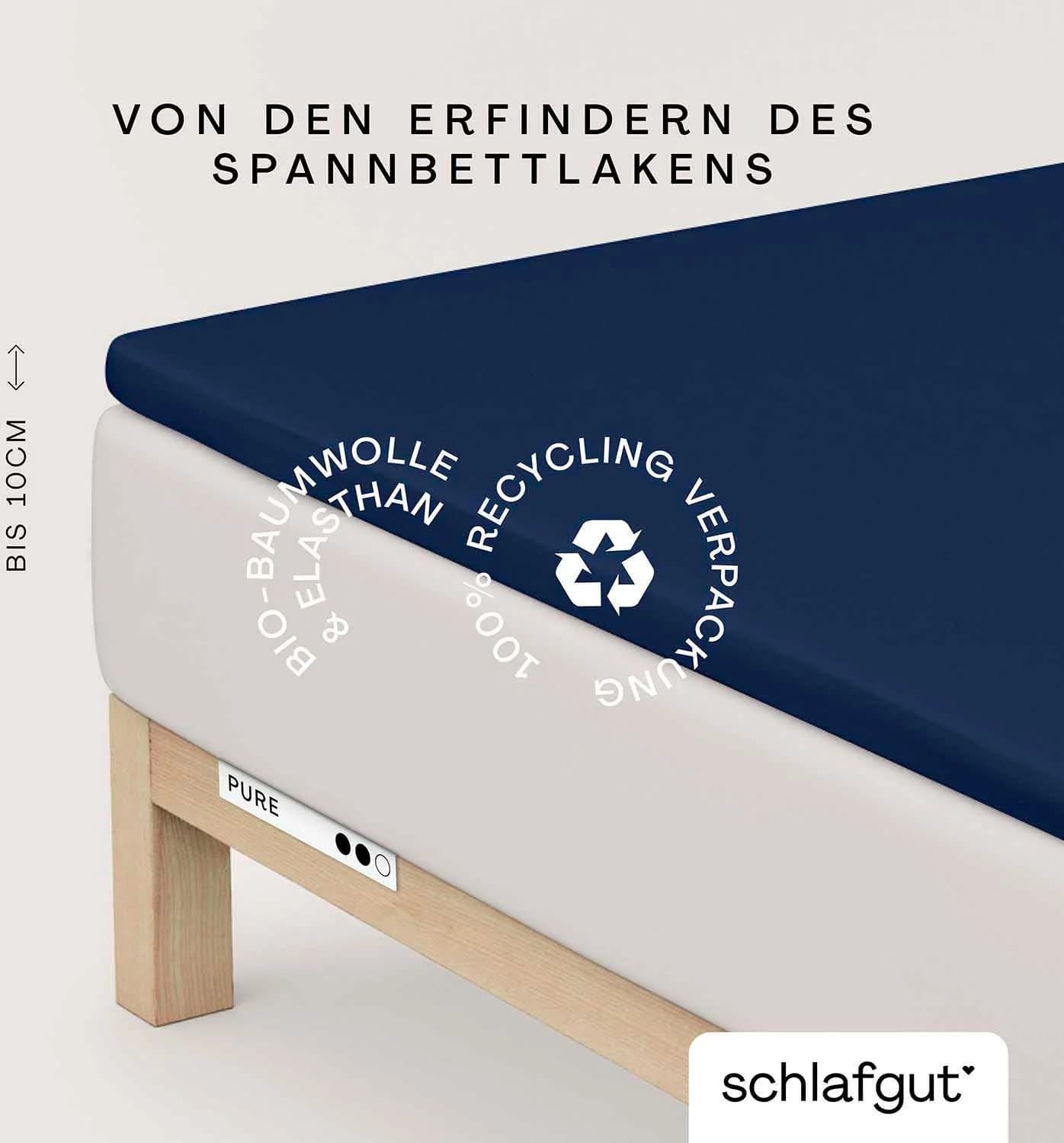 Schlafgut Spannbettlaken Pure Topper Bio-Baumwolle Blau
