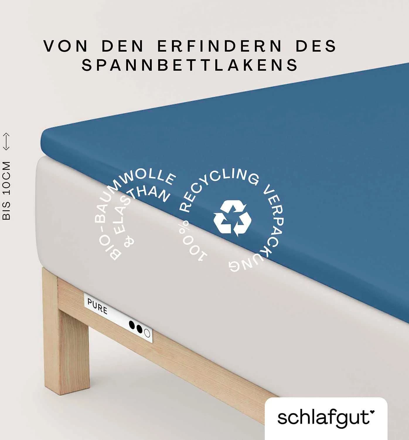 SCHLAFGUT PURE TOPPER Spannbettlaken Bio-Baumwolle Blau