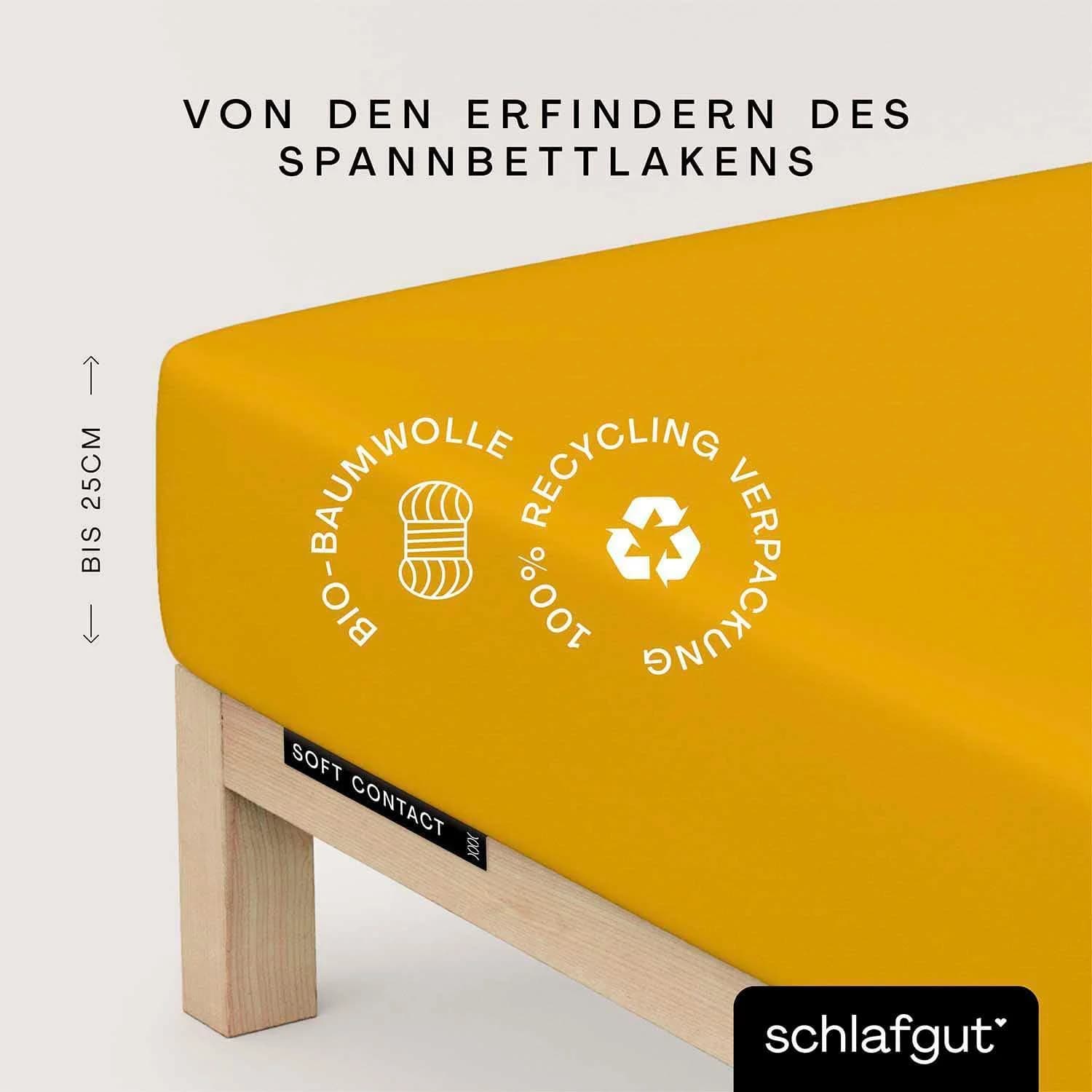 Schlafgut Spannbettlaken Soft Contact 100% Bio Baumwolle Gelb Feinbiber