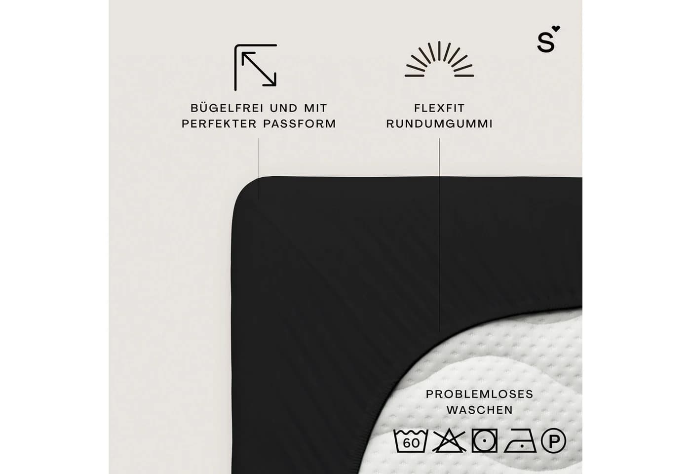 Schlafgut Basic Cotton Spannbettlaken Jersey Gummizug Rundum Schwarz - Bild 3
