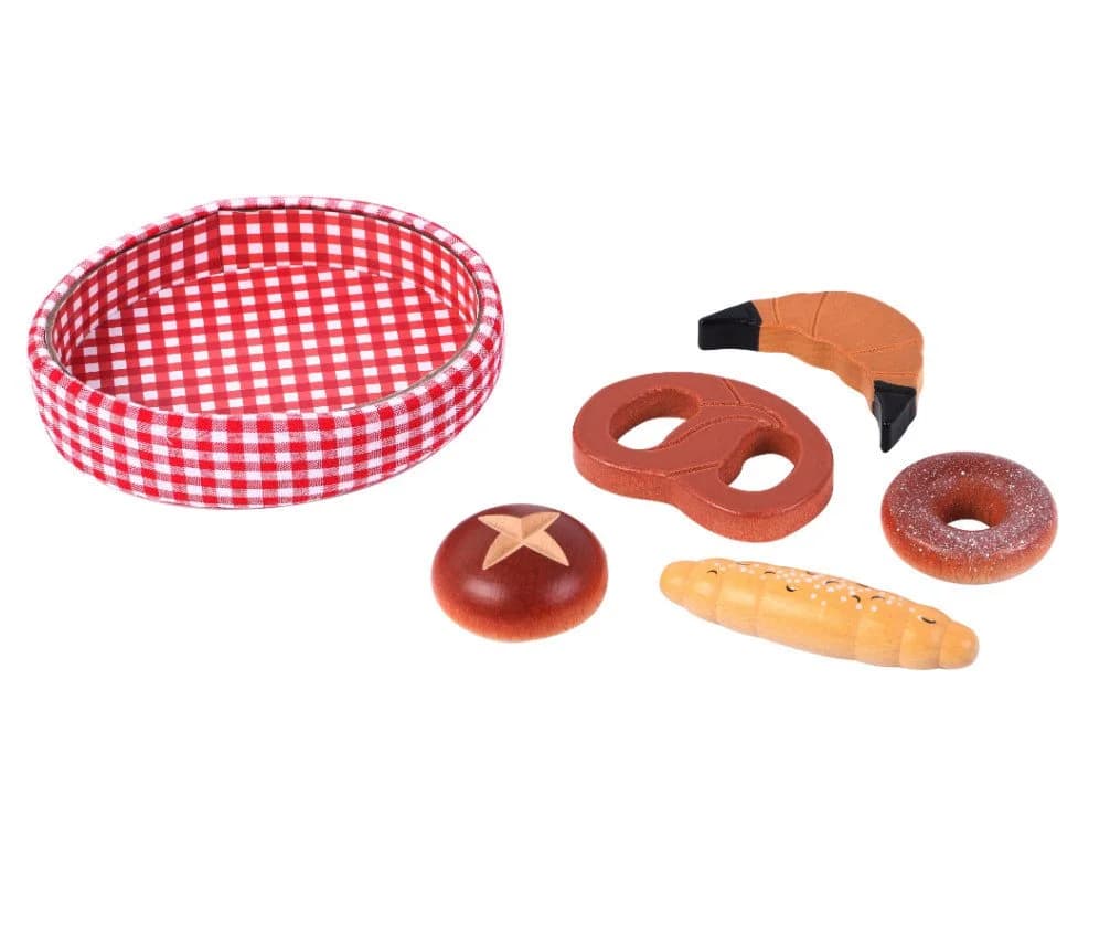 Tanner Brotkörbchen aus Stoff mit 5 Backwaren aus Holz bunt - Bild 5