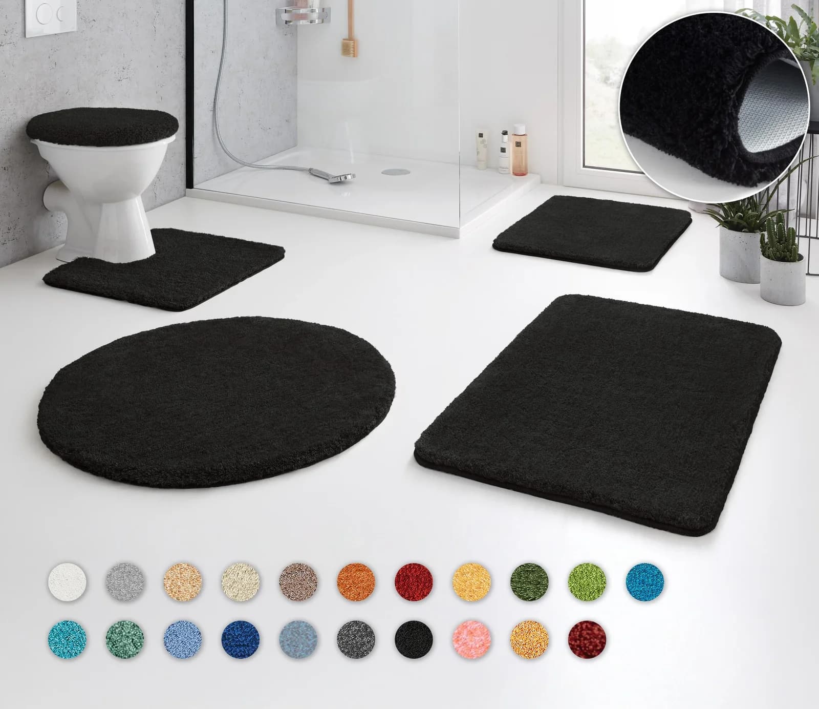 Kleine Wolke Relax Badmatte Set Schwarz 3-teilig Polyacryl
