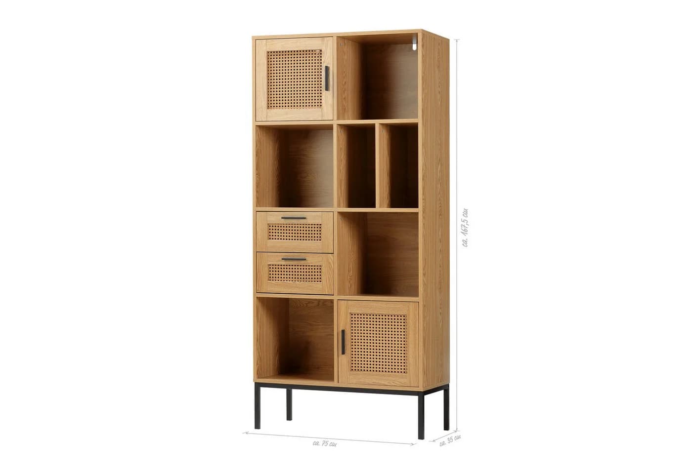 kamelshopping Standregal Rattan-Optik 2 Türen 2 Schubladen 6 Fächer - Bild 4