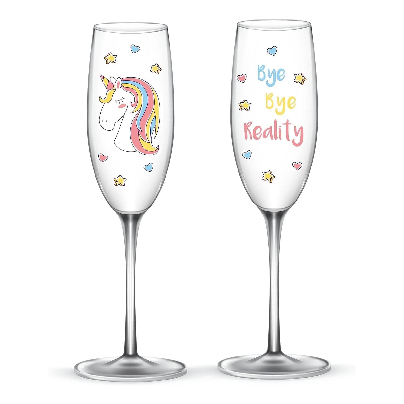 EinhornLiebe Sektgläser Set Einhorn Glas Bye Bye Reality 2 Stück Proseccogläser