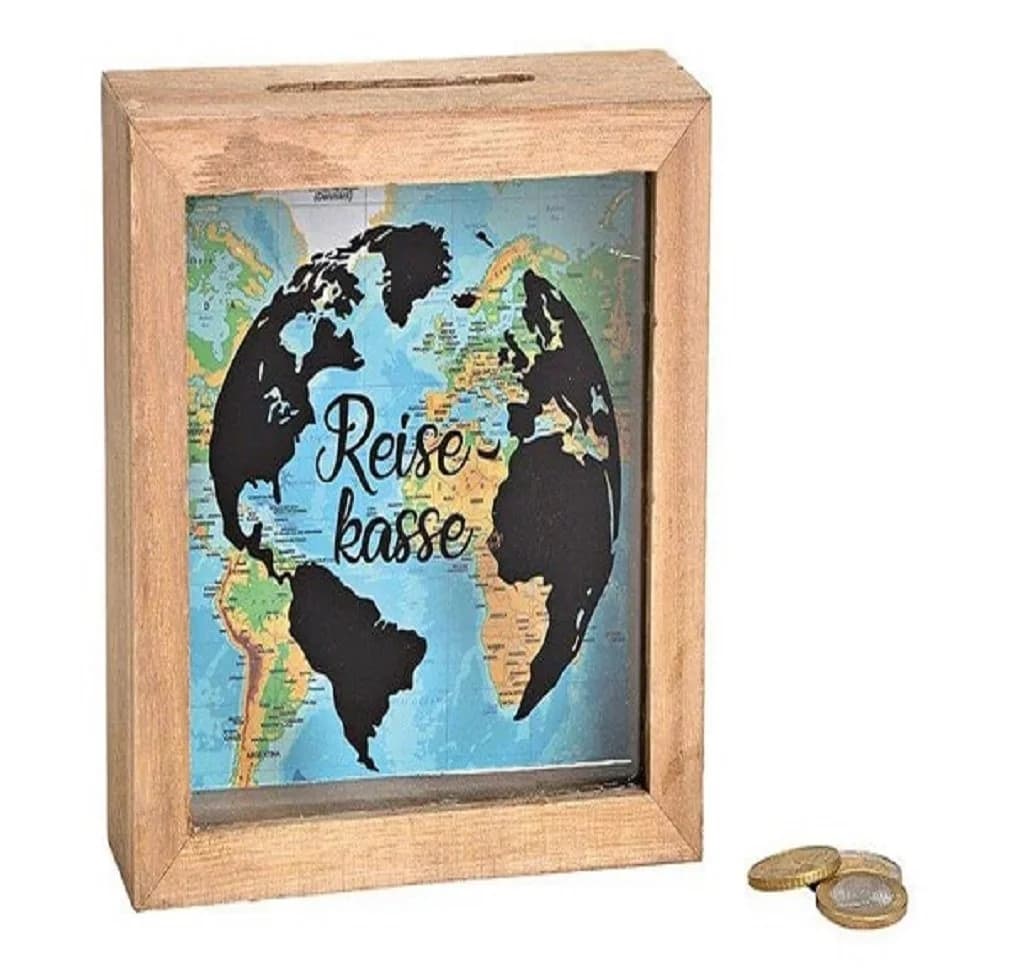 Wurm Spardose Reisekasse Holz Glas 15x15x5cm
