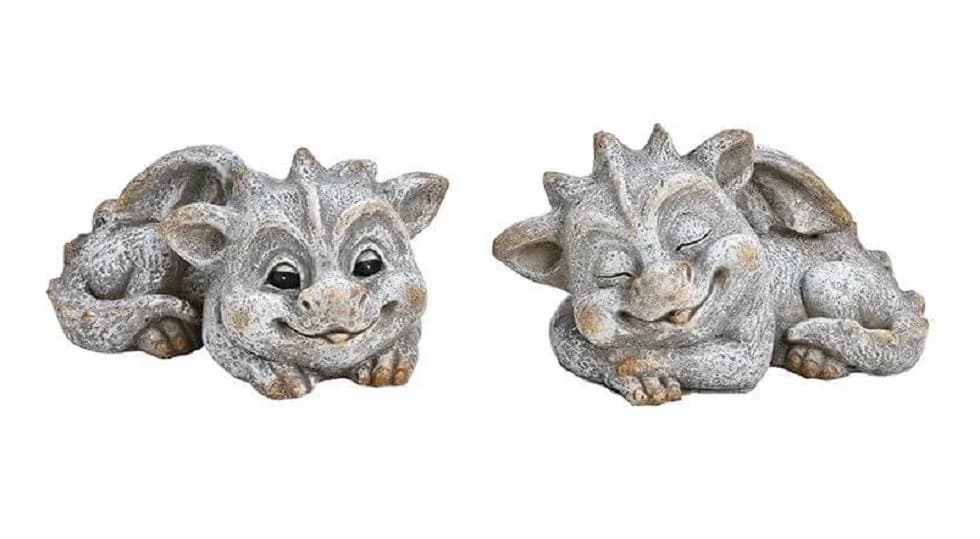 Wurm Drache liegend Steinoptik Grau 20 cm 2er Set Gartendeko