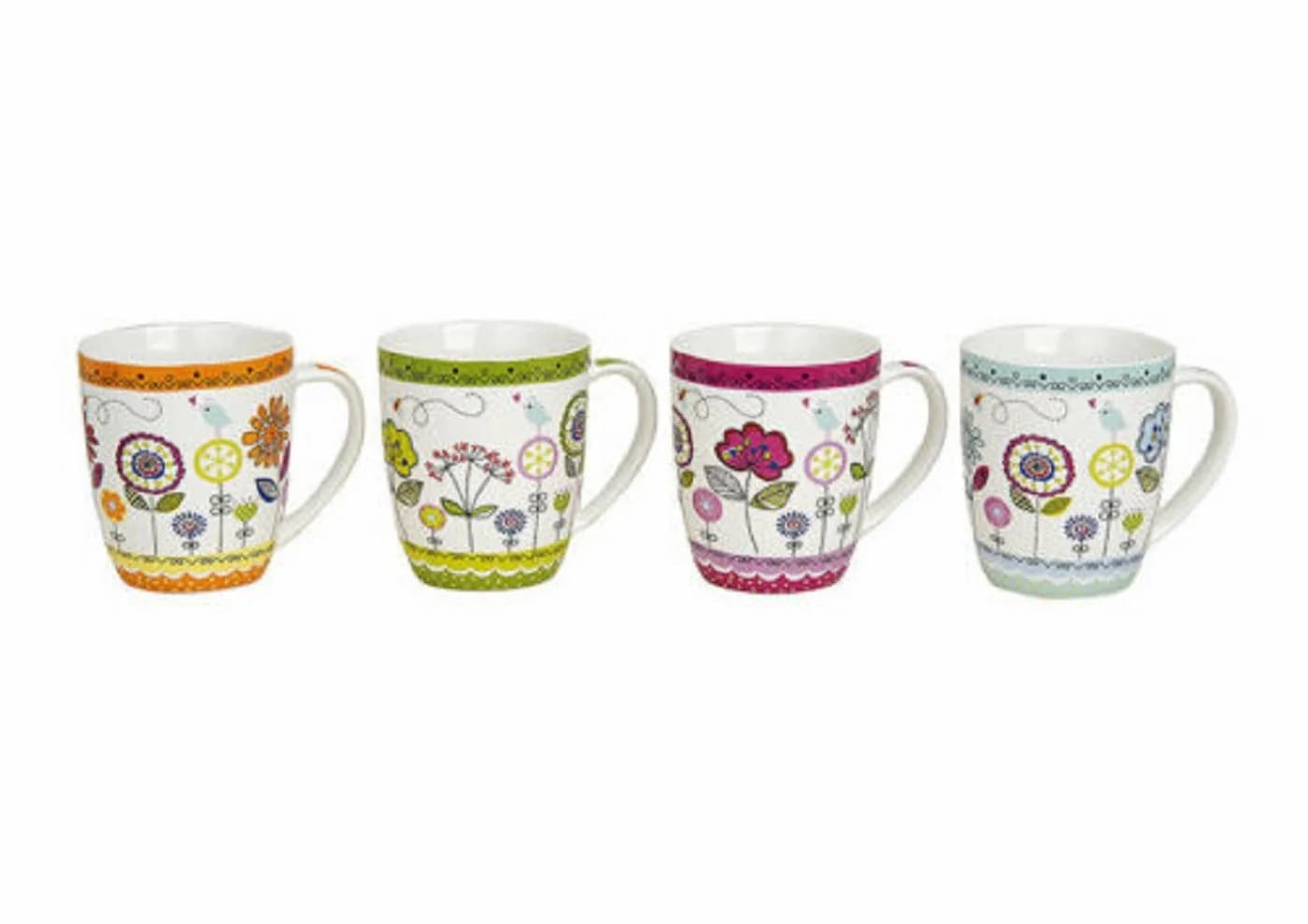 Wurm Kaffeetassen Set 4-tlg. Porzellan Blumendekor 350 ml