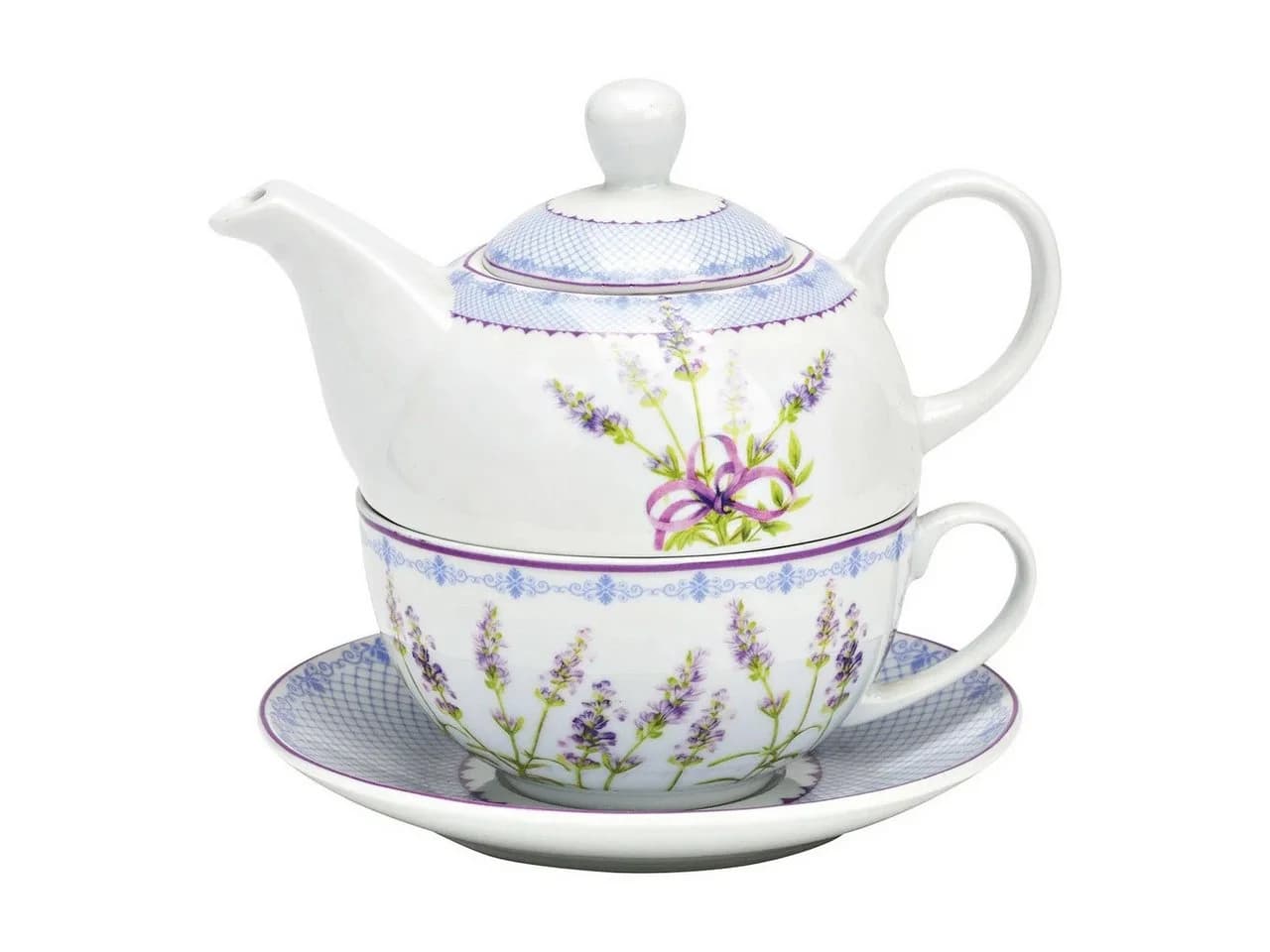 Wurm Teekannen-Set 3-tlg. Porzellan Lavendel Design Hellblau/Türkis