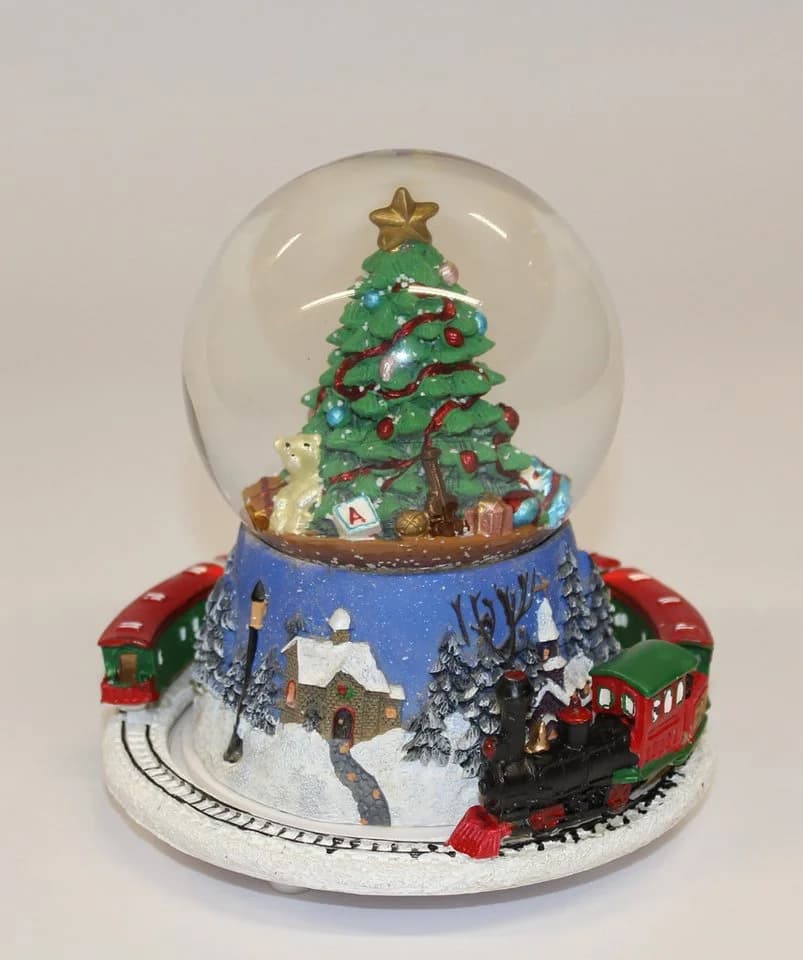 Wurm Schneekugel mit Spieluhr Weihnachtsbaum und fahrender Zug - Bild 2