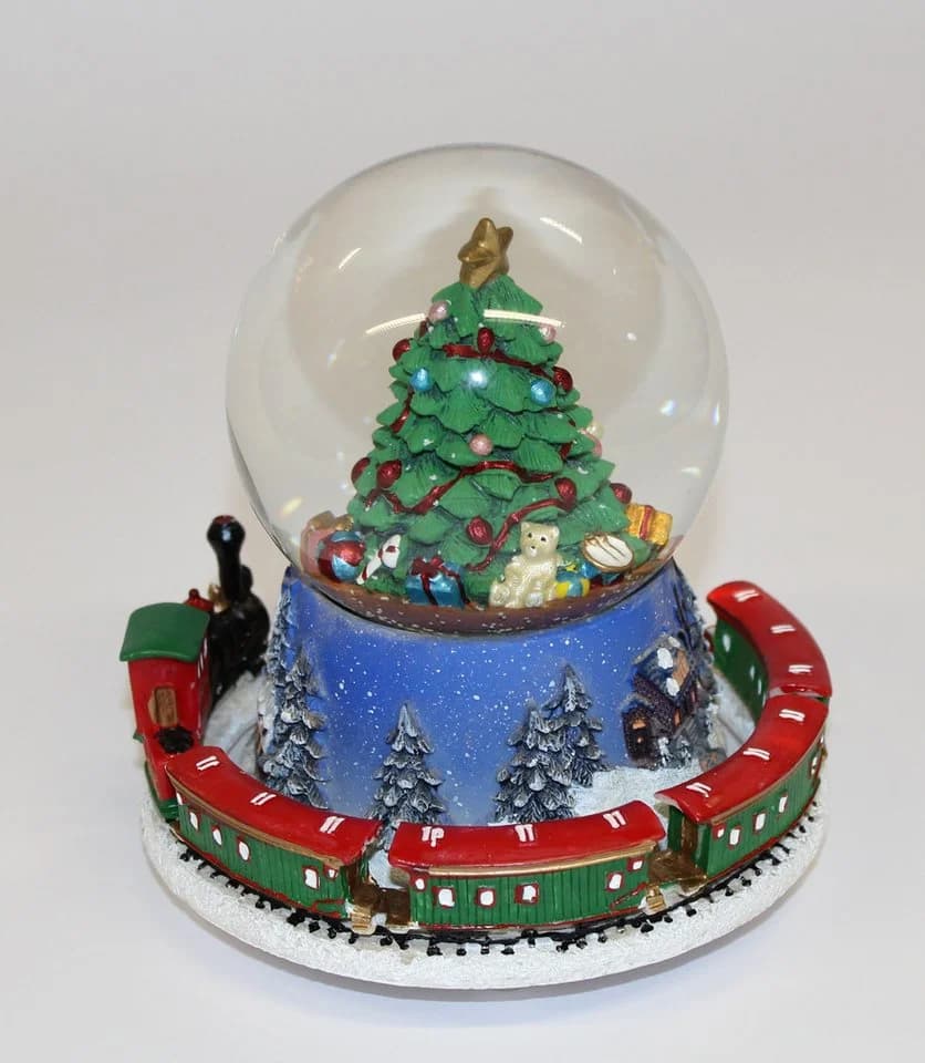 Wurm Schneekugel mit Spieluhr Weihnachtsbaum und fahrender Zug - Bild 3