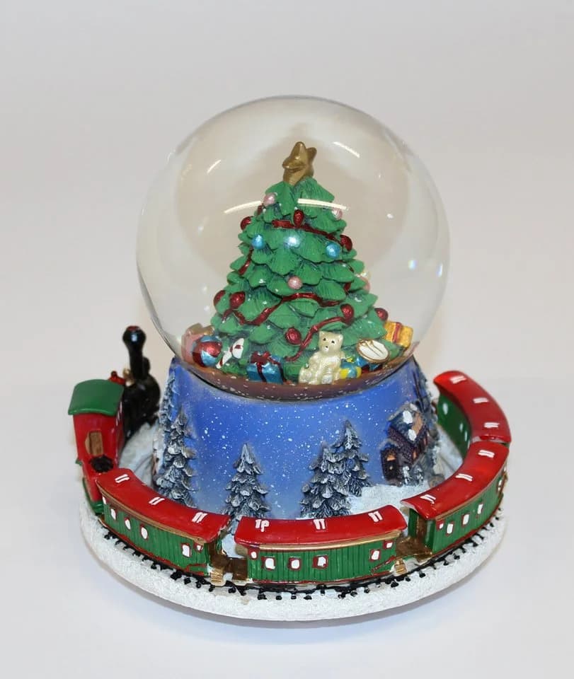Wurm Schneekugel mit Spieluhr Weihnachtsbaum und fahrender Zug - Bild 4
