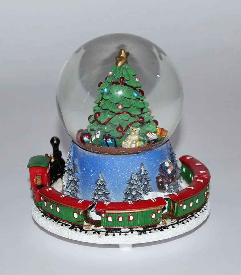Wurm Schneekugel mit Spieluhr Weihnachtsbaum und fahrender Zug - Bild 5
