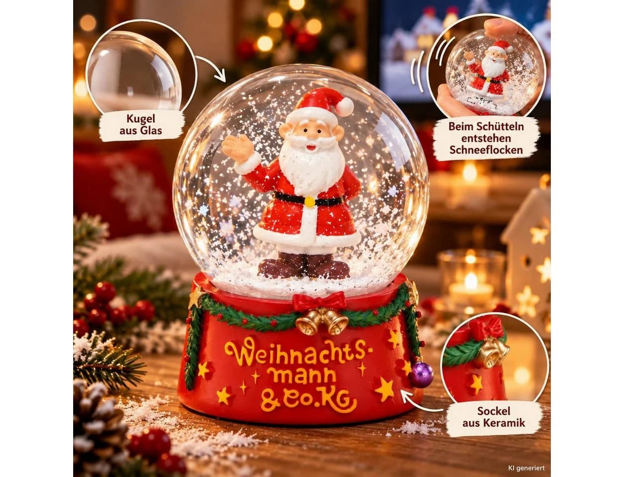 Wurm Schneekugel Weihnachtsmann & Co. KG Rot Glas