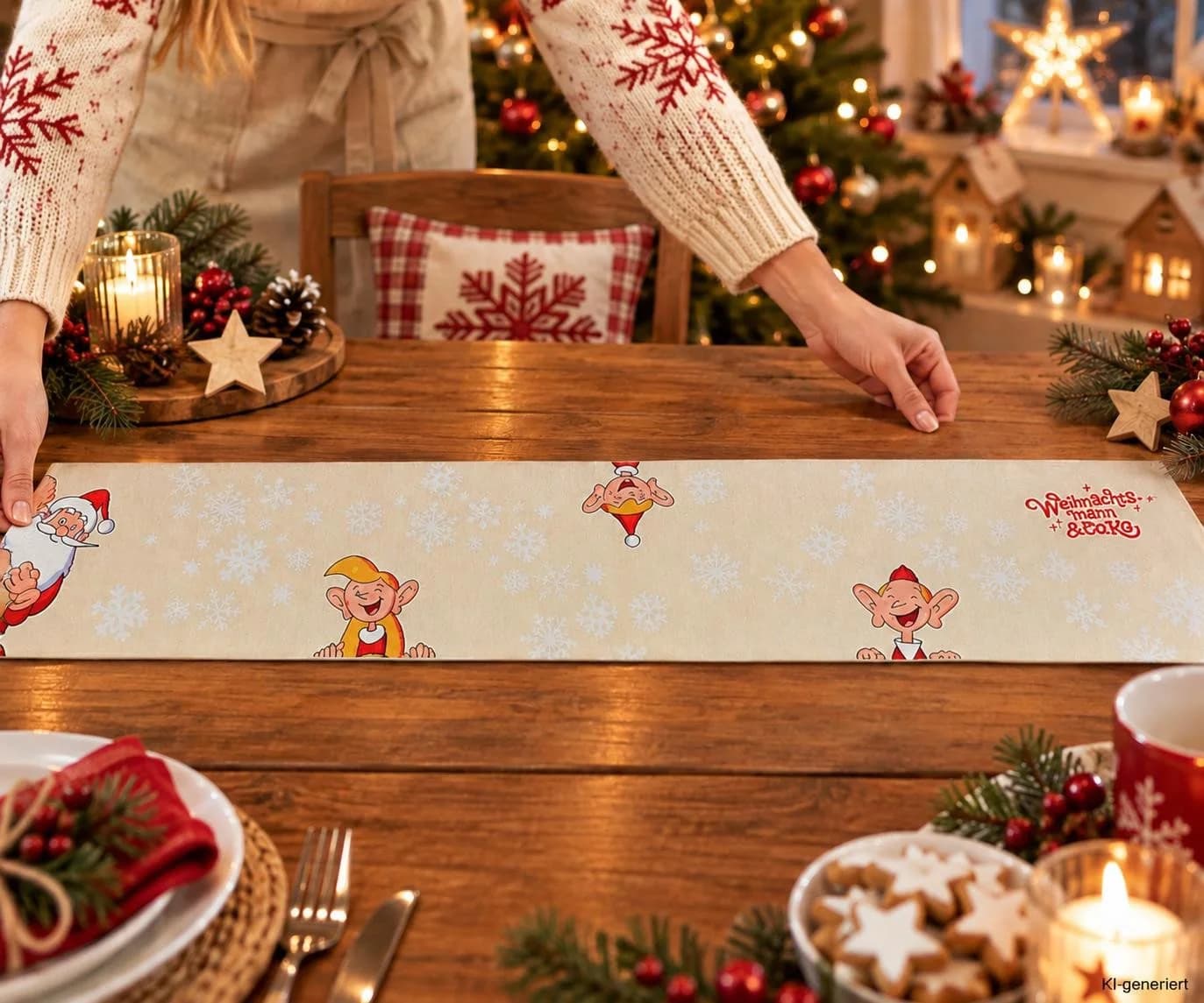 Wurm Tischläufer Weihnachtsmann & Co. KG Beige