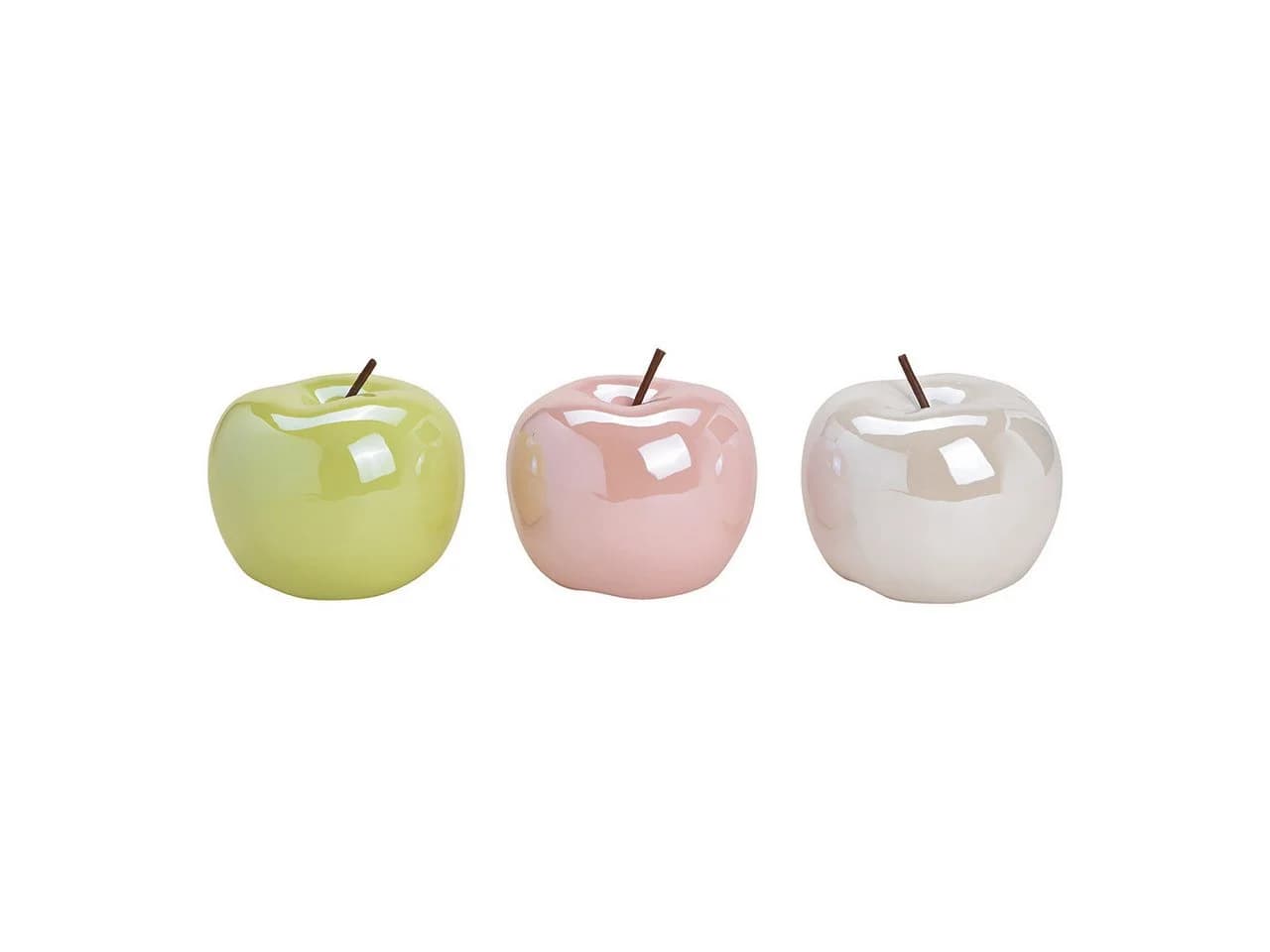 Wurm Dekoobjekt Apfel aus Keramik Grün Pink Weiß