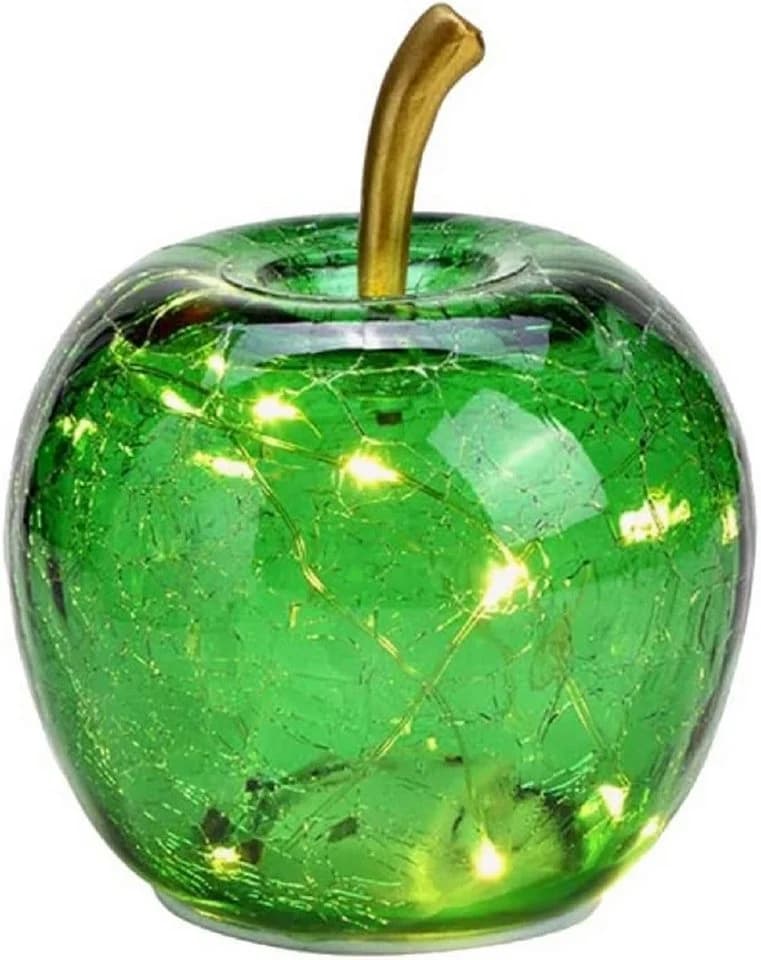 Wurm LED Dekoapfel Glas Dunkelgrün mit Timer