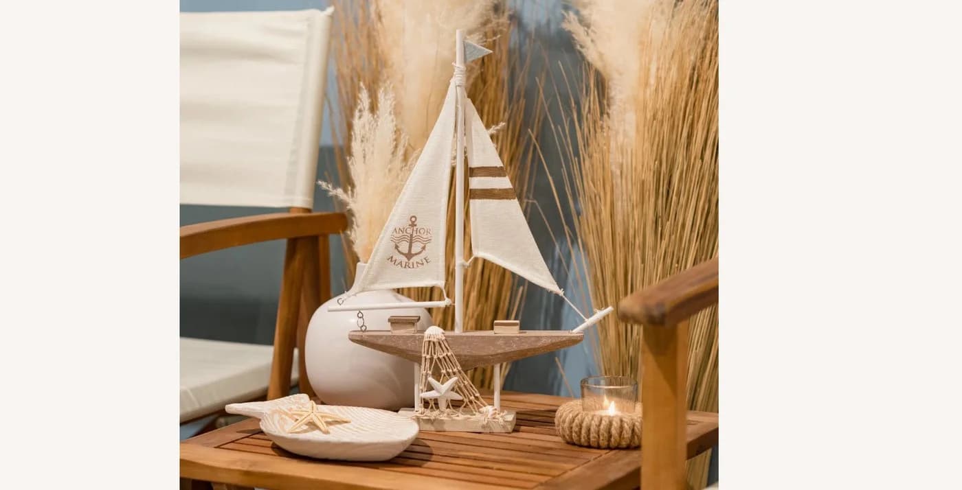 Wurm Dekofigur Segelboot Holzdeko Maritim Weiss 40cm