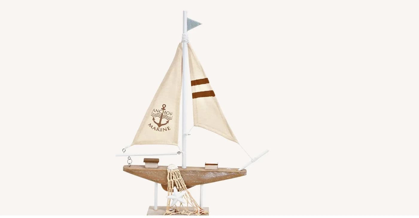 Wurm Dekofigur Segelboot Holzdeko Maritim Weiss 40cm - Bild 2