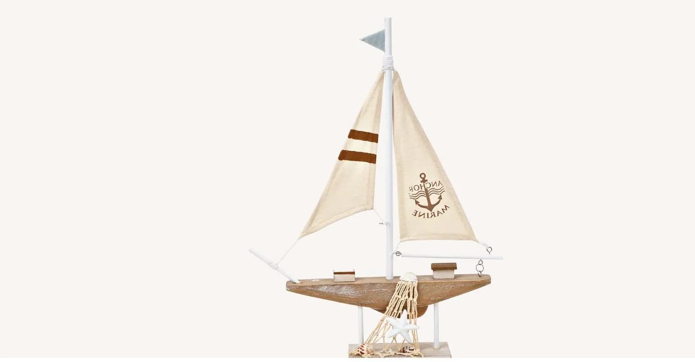 Wurm Dekofigur Segelboot Holzdeko Maritim Weiss 40cm - Bild 3