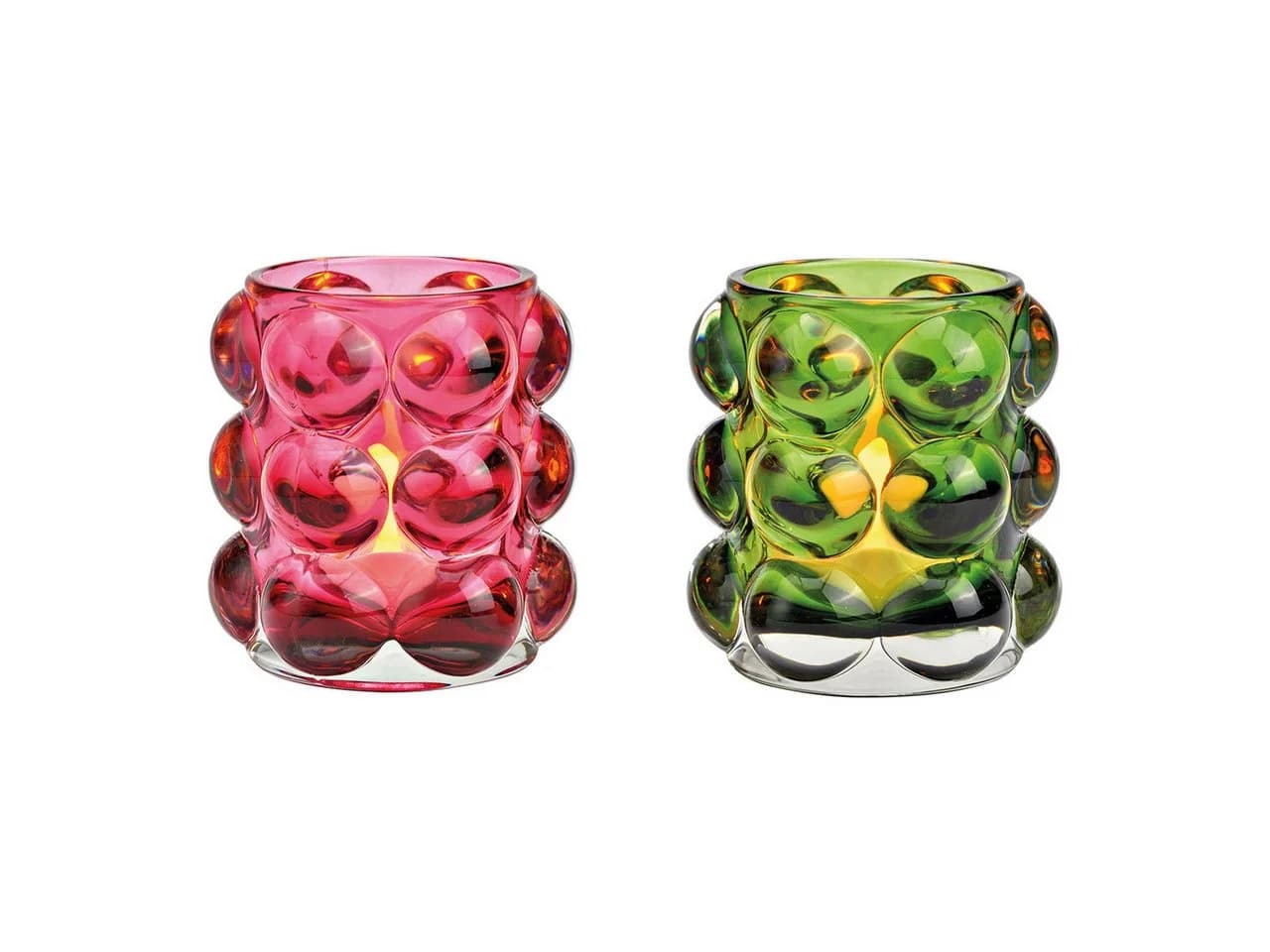 Wurm Windlicht Bubble Glas Pink/Grün