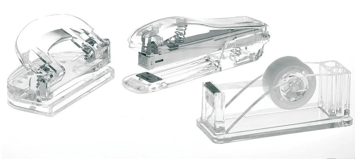 ALCO Tischaufsatz Schreibtischset Acryl Klebebandabroller Locher Heftgerät