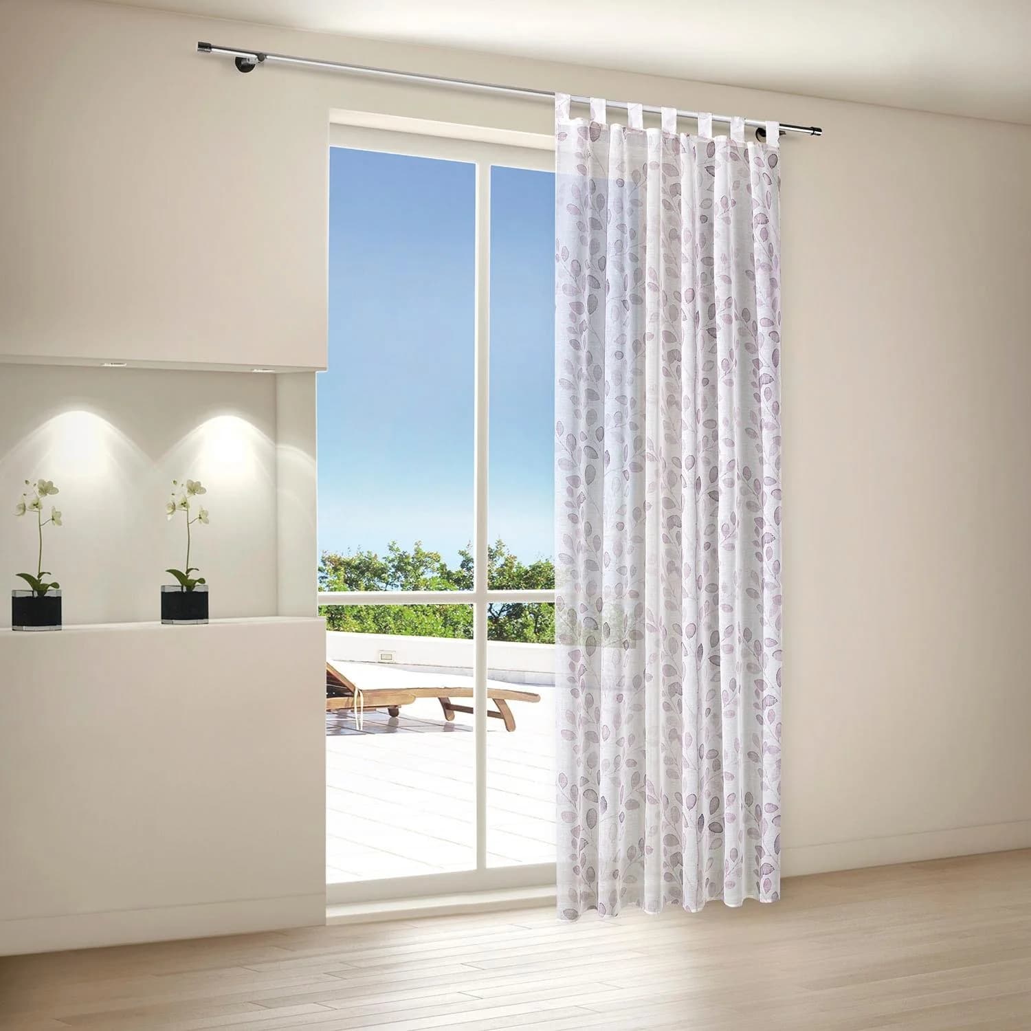 Gardine GERSTER Odile Lila/Weiß Floral Schlaufen