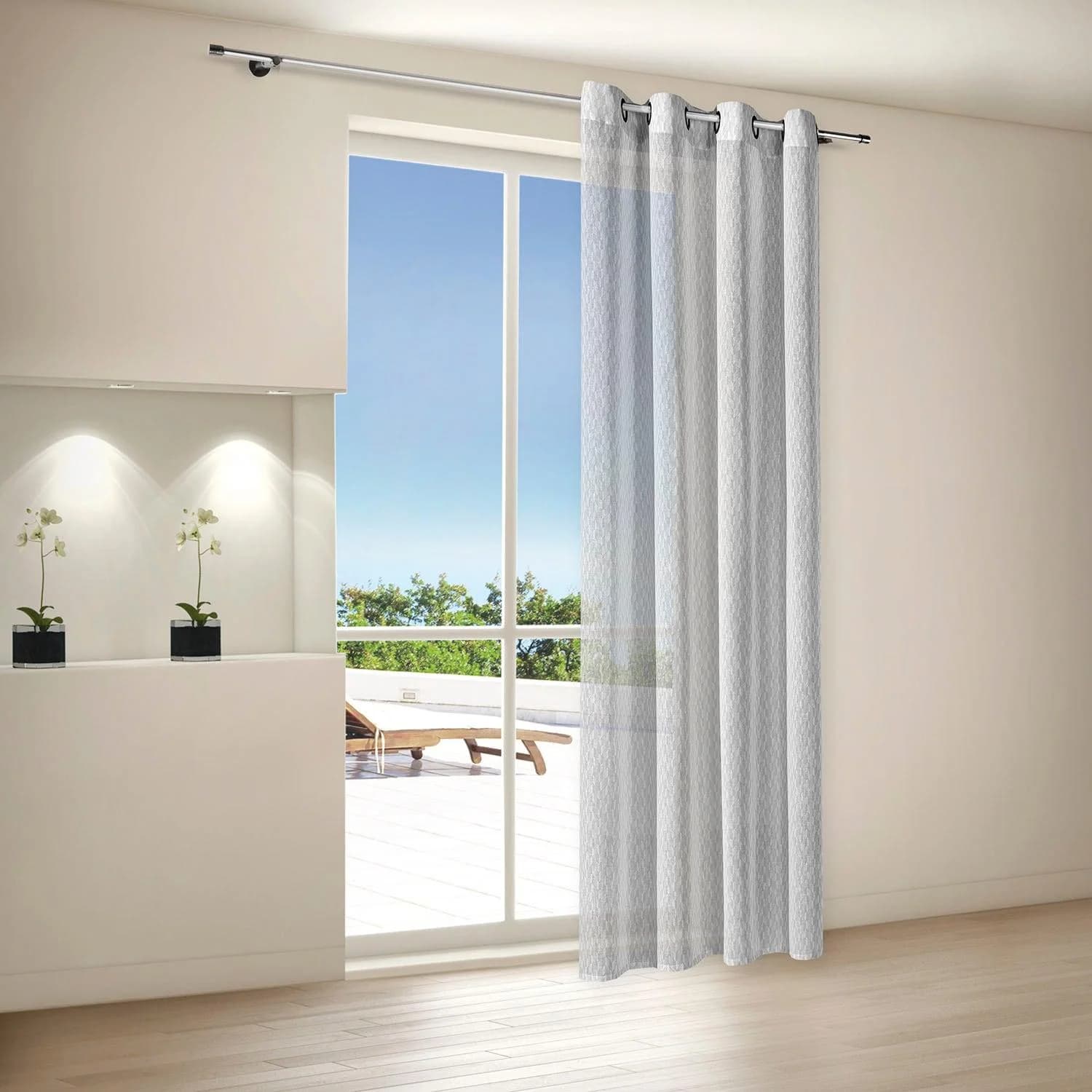 GERSTER Gardine Penny Grau 140cm Wirkware Polyester