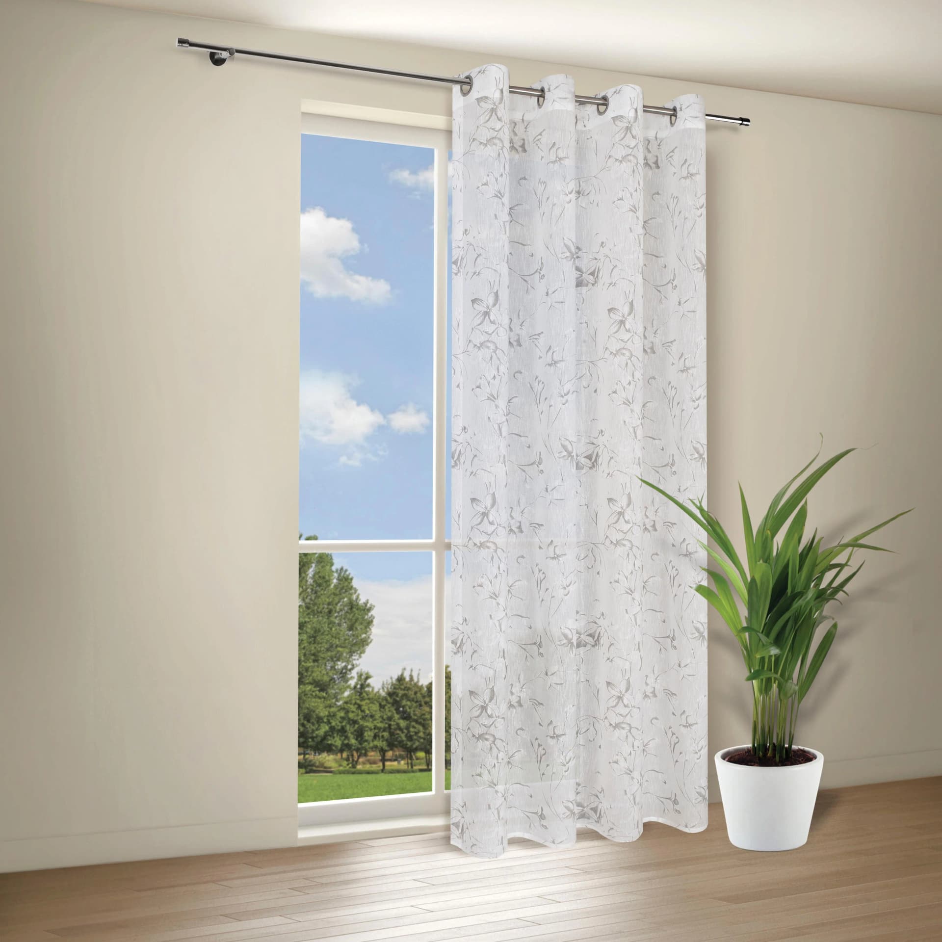 Gardine GERSTER Inia Weiß Grau Polyester Ösenschal