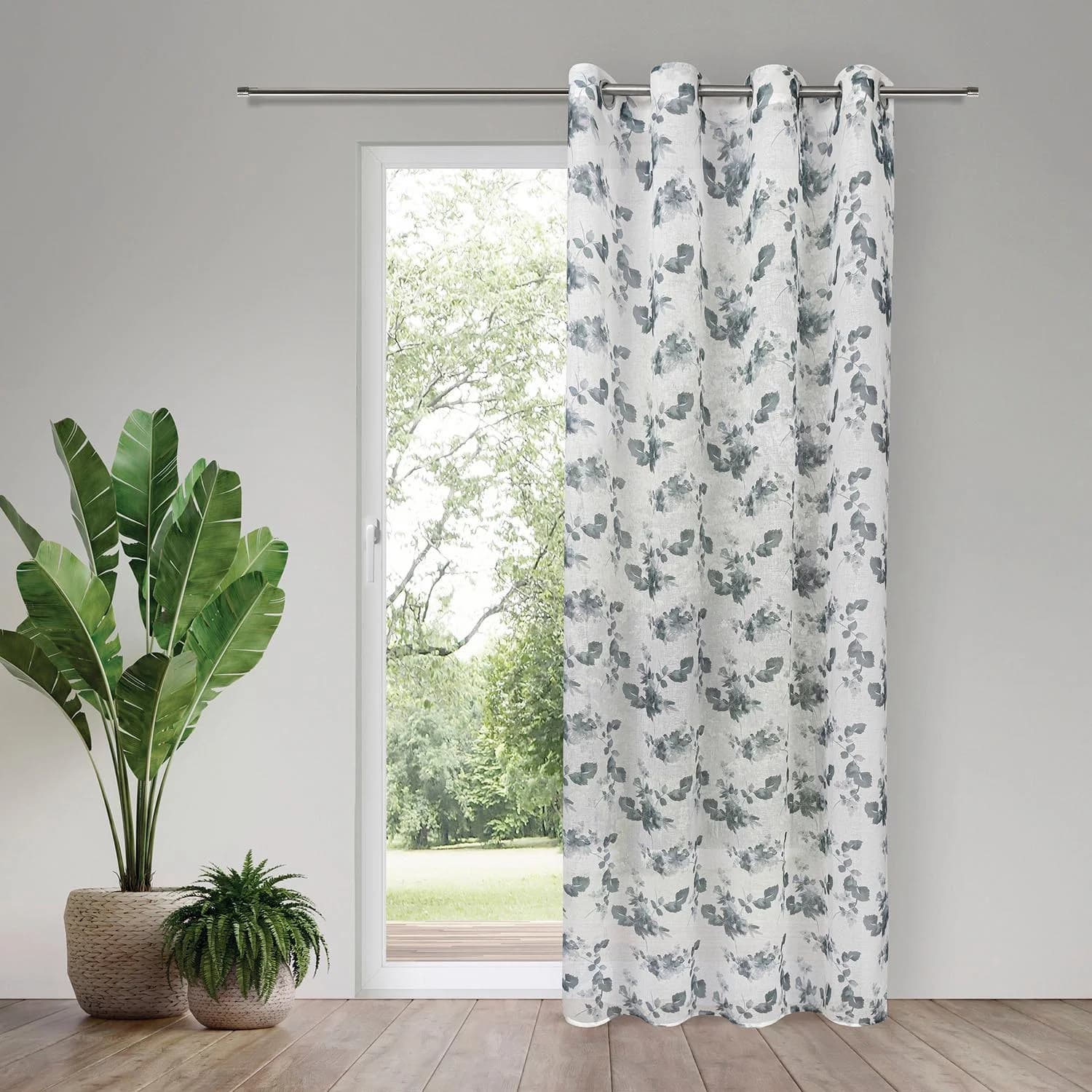 Gardine GERSTER Helma Weiß/Blau 140x245 cm Polyester Ösenschal