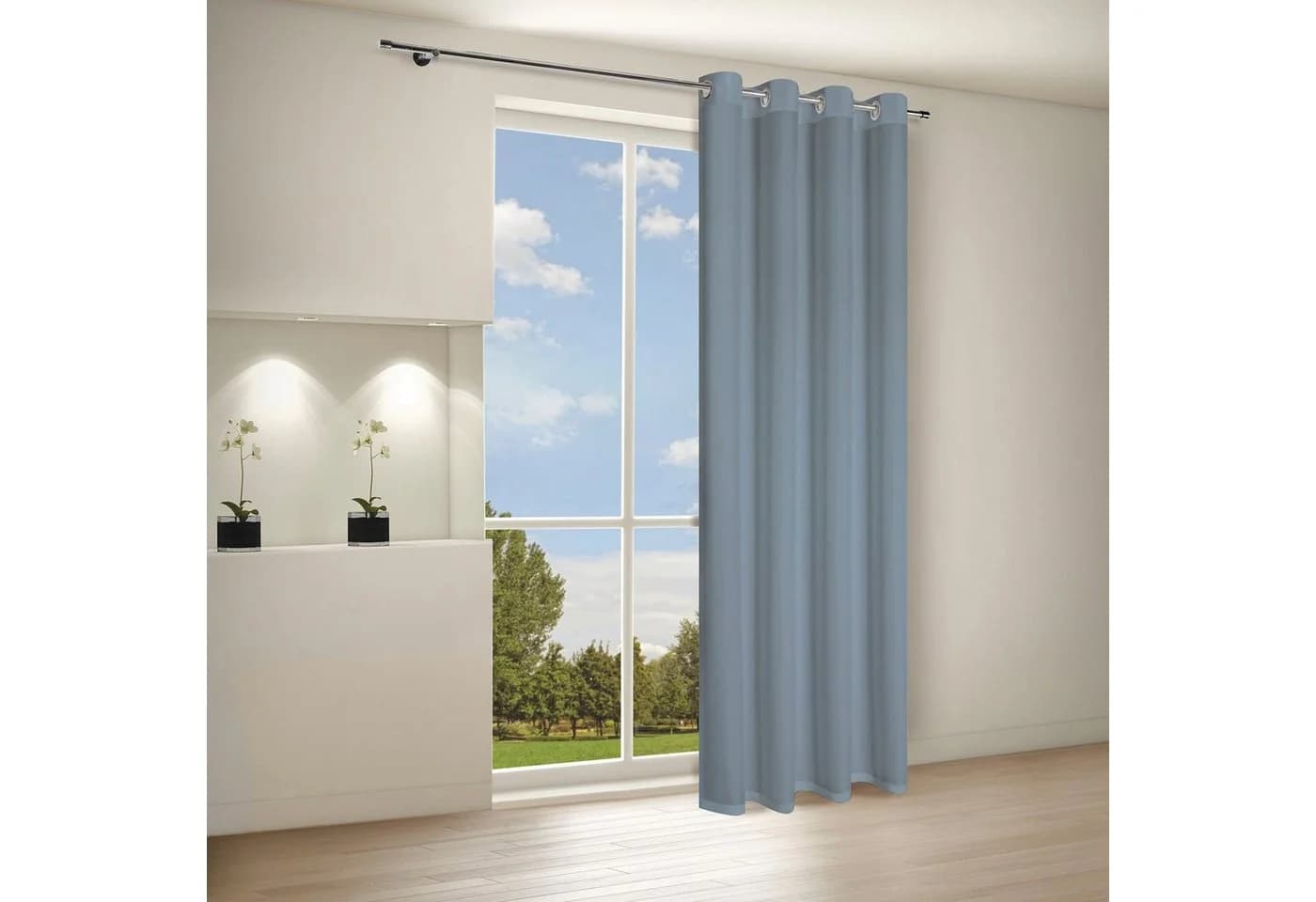 GERSTER Vorhang Ilia Grau-Blau 140x235cm Ösenschal Polyester