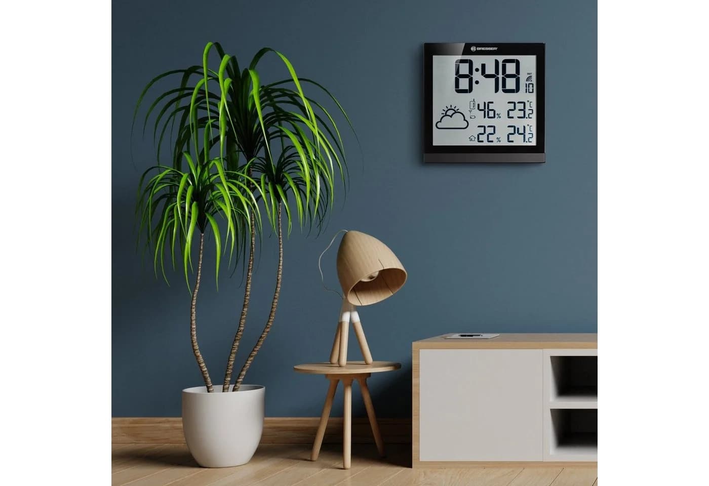 BRESSER Wanduhr Funk LCD Wetter-ClimaTemp JC Schwarz
