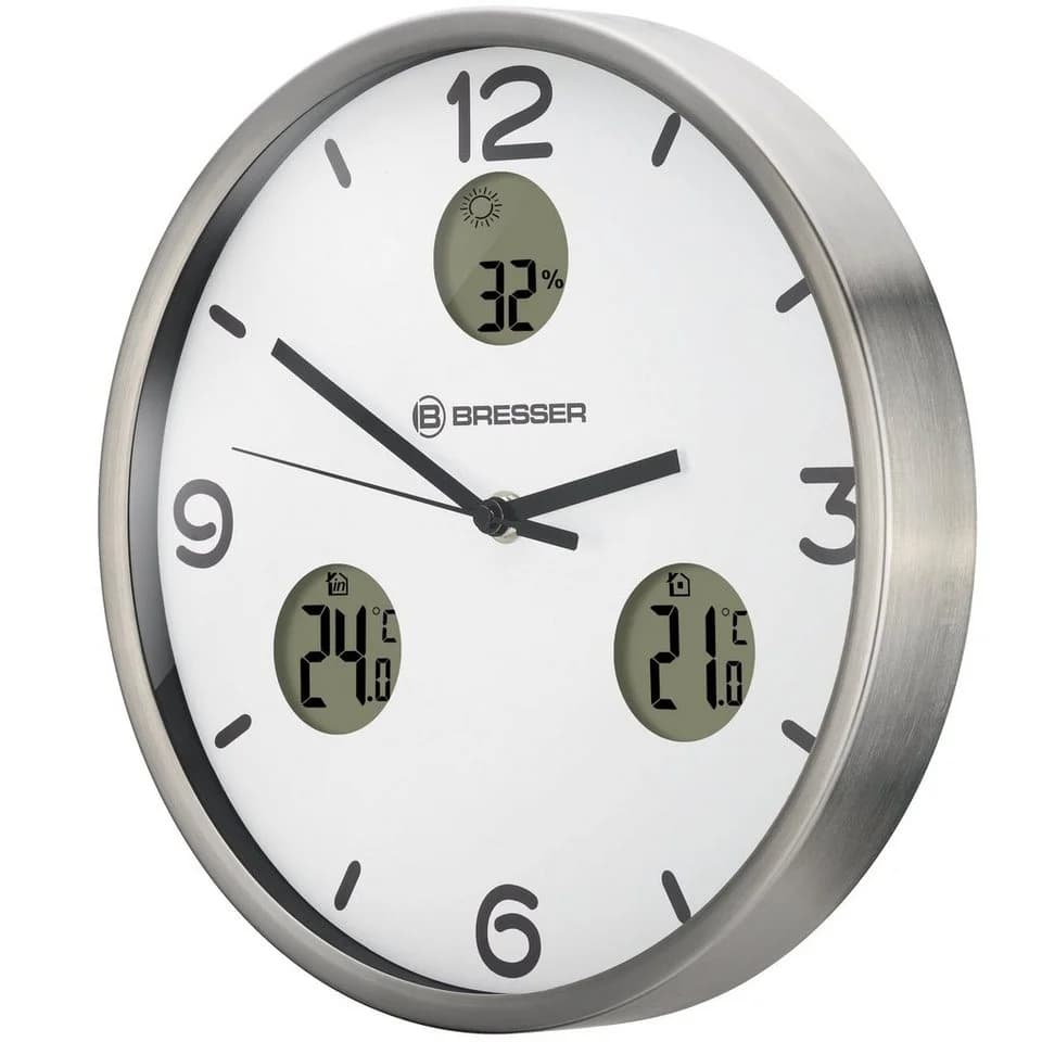 BRESSER MyTime io NX Wanduhr 30cm Silber DCF Funkuhr mit Wetterstation