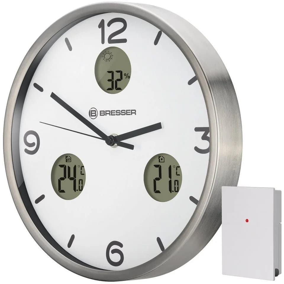 BRESSER MyTime io NX Wanduhr 30cm Silber DCF Funkuhr mit Wetterstation - Bild 2