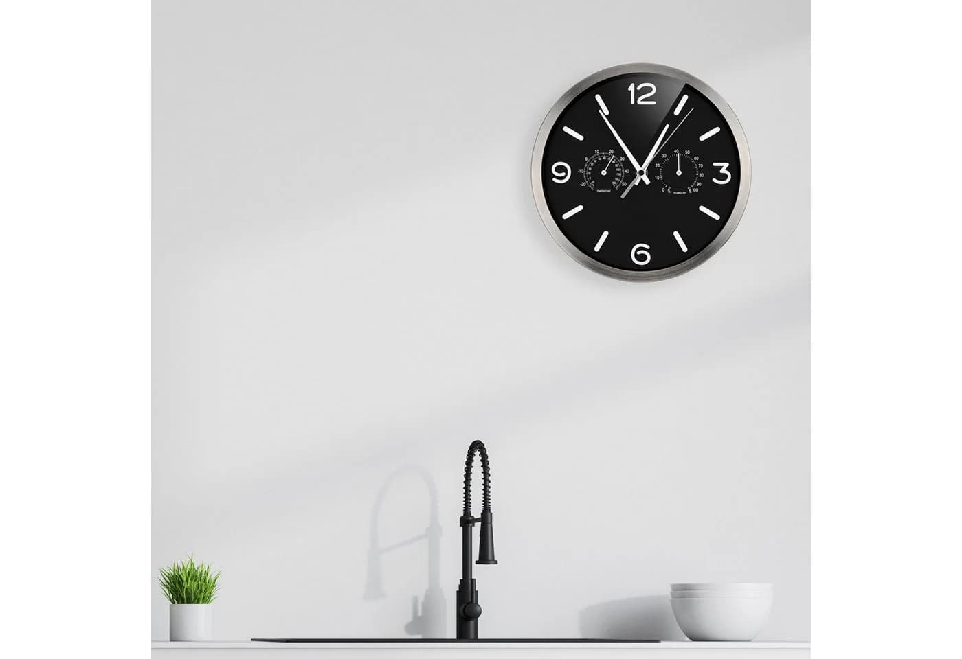 OPTUS Wanduhr MyTime DCF Thermo-/Hygro 25 cm Schwarz - Bild 3
