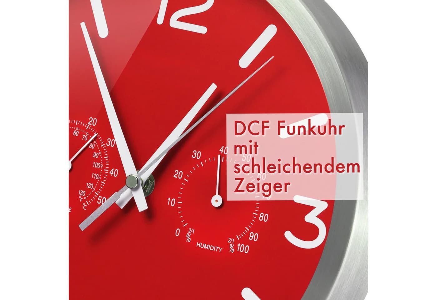 OPTUS MyTime ND DCF Thermo-/Hygro-Wanduhr 25cm Rot - Bild 5