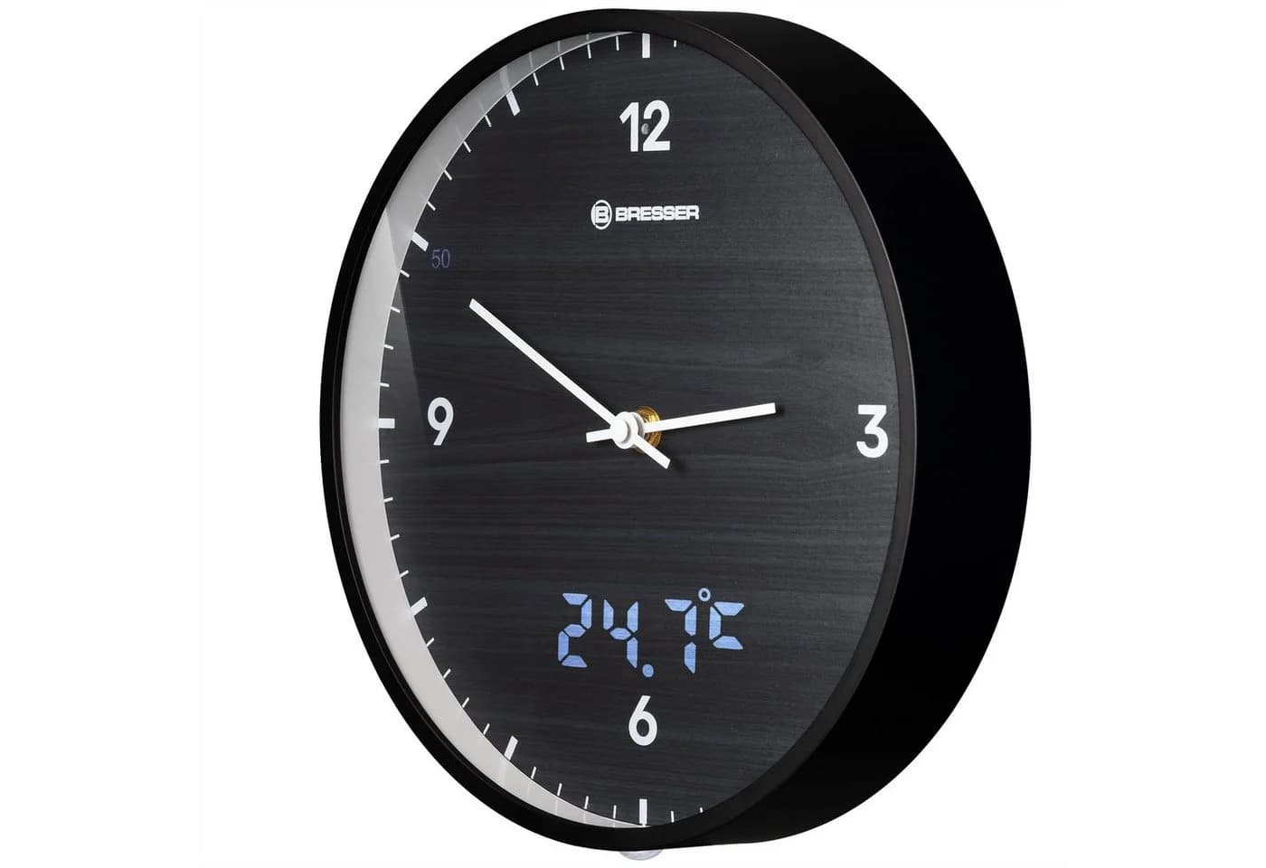 BRESSER MyTime LEDsec Wanduhr 24 cm Schwarz Funkuhr mit Temperaturanzeige - Bild 2
