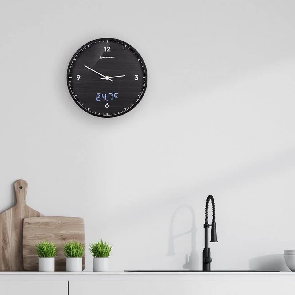 BRESSER MyTime LEDsec Wanduhr 24 cm Schwarz Funkuhr mit Temperaturanzeige - Bild 4