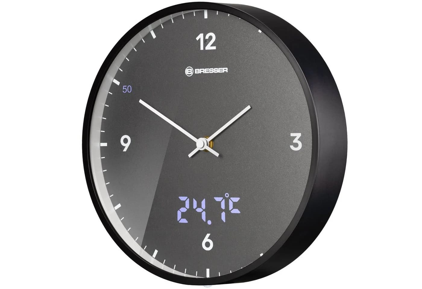 BRESSER MyTime LEDsec Wanduhr 24 cm Anthrazit Funkuhr mit Thermometer - Bild 2