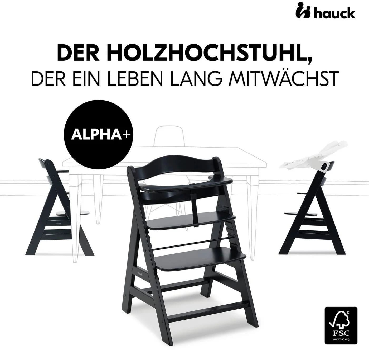 Hauck Hochstuhl Alpha+ Schwarz Buche Mitwachsend