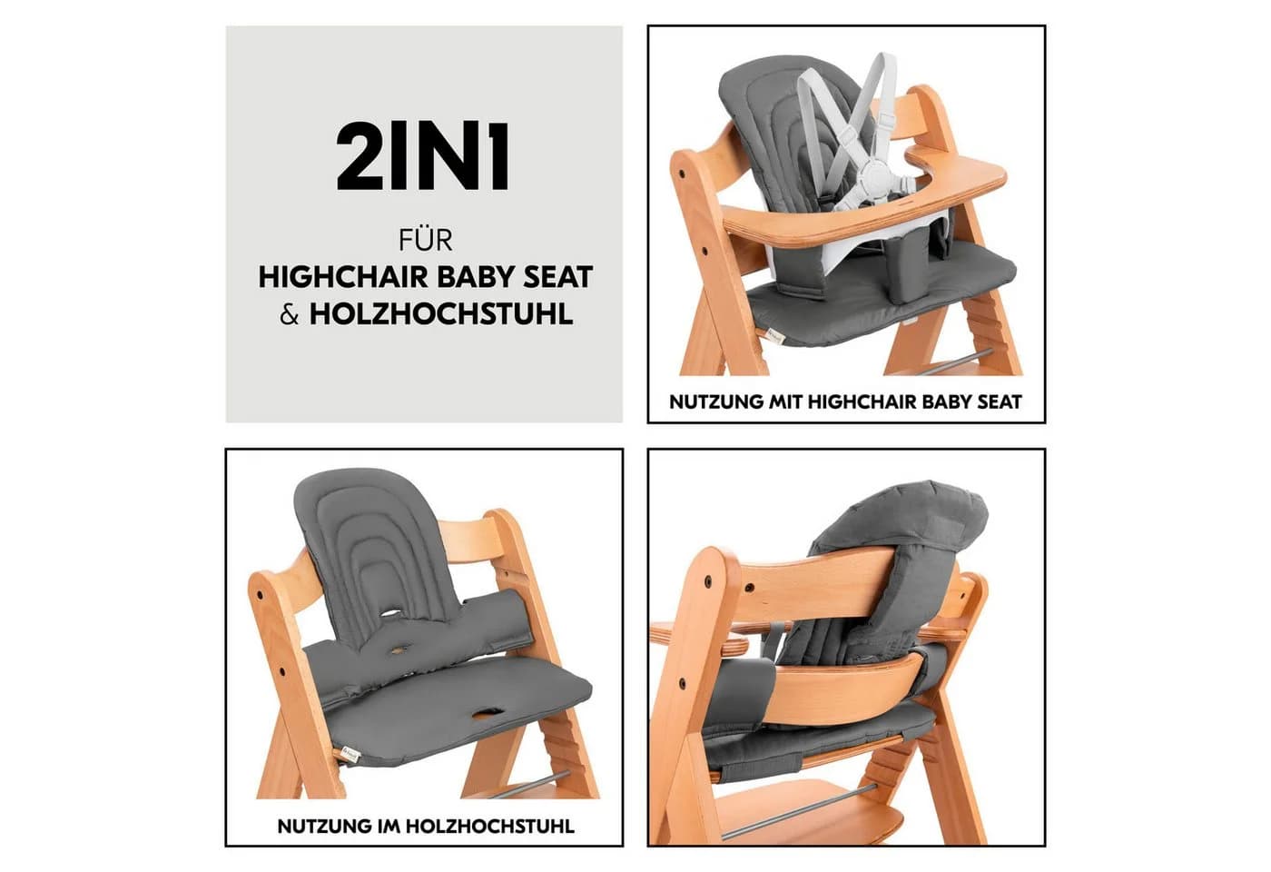 Hauck Highchair Baby Seat Pad - Grau - 2in1 Sitzauflage für Hochstuhl - Bild 3