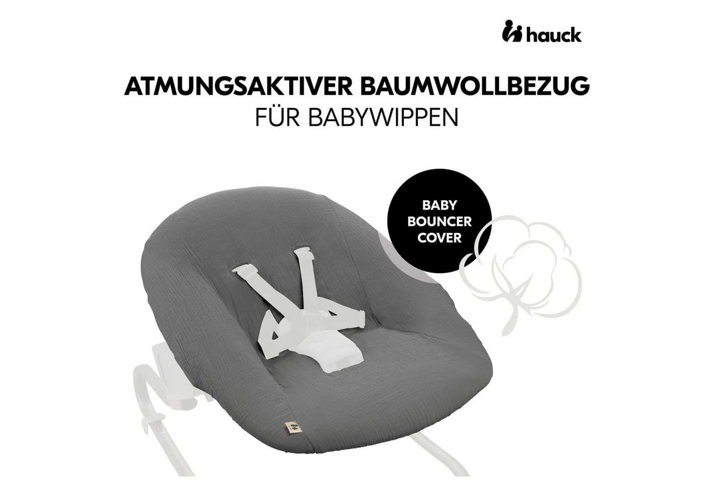Hauck Baby Bouncer Cover Muslin Dark Grey, Schonbezug für Babywippe und Hochstuhlaufsätze