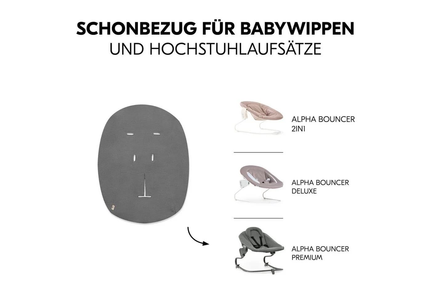 Hauck Baby Bouncer Cover Muslin Dark Grey, Schonbezug für Babywippe und Hochstuhlaufsätze - Bild 3