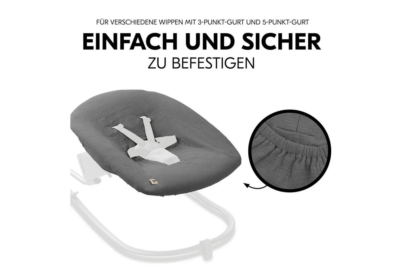Hauck Baby Bouncer Cover Muslin Dark Grey, Schonbezug für Babywippe und Hochstuhlaufsätze - Bild 5
