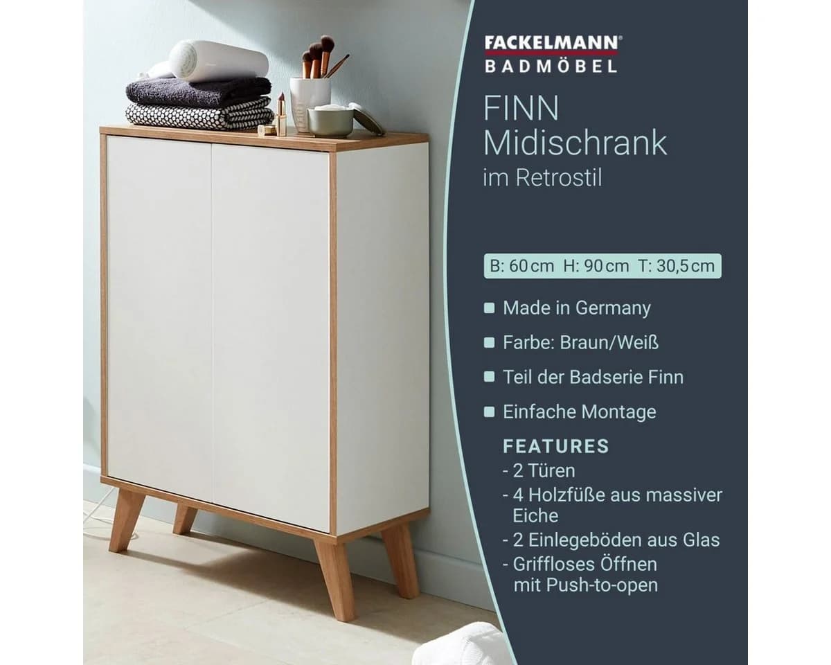 FACKELMANN Badmöbel-Set Finn Doppel Midischrank 60 cm