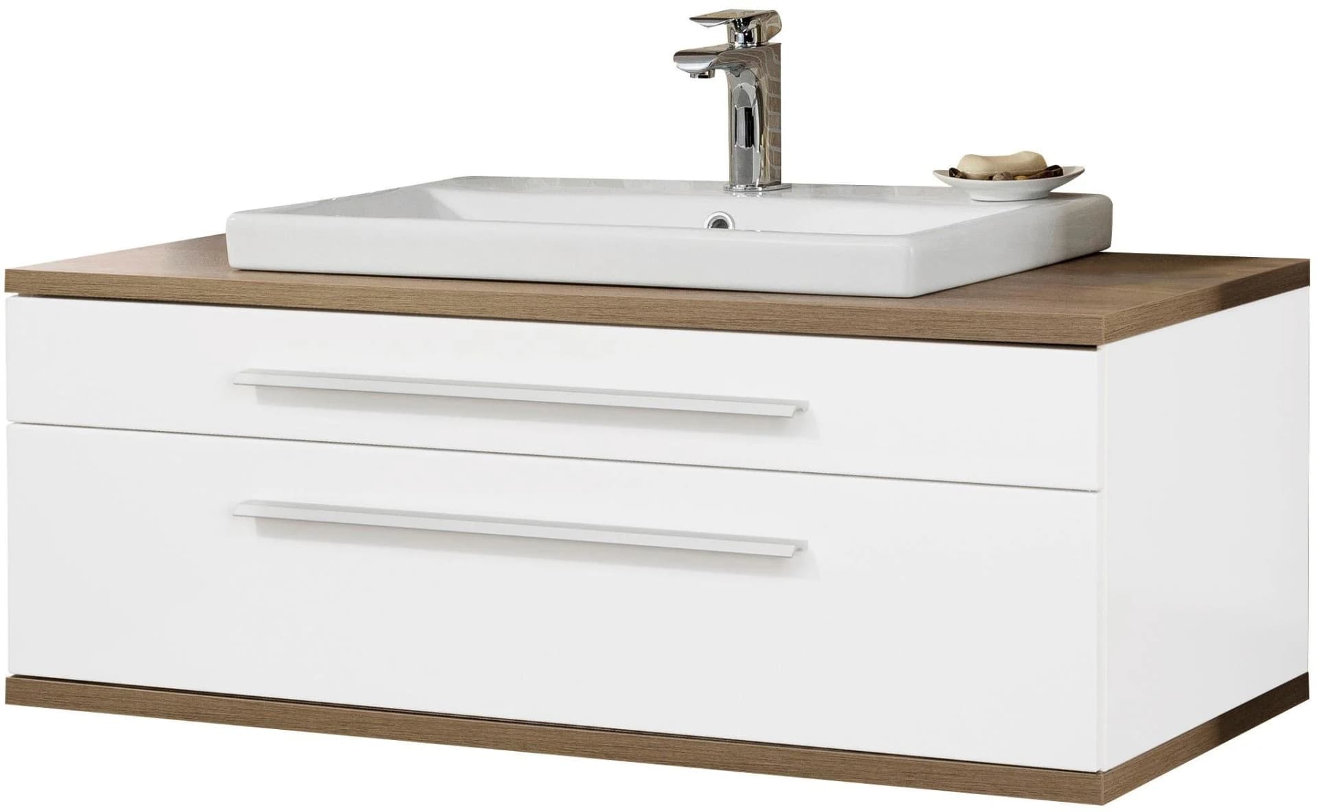 FACKELMANN Waschplatz-Set STANFORD Weiß Hochglanz 110x500x45,4 cm