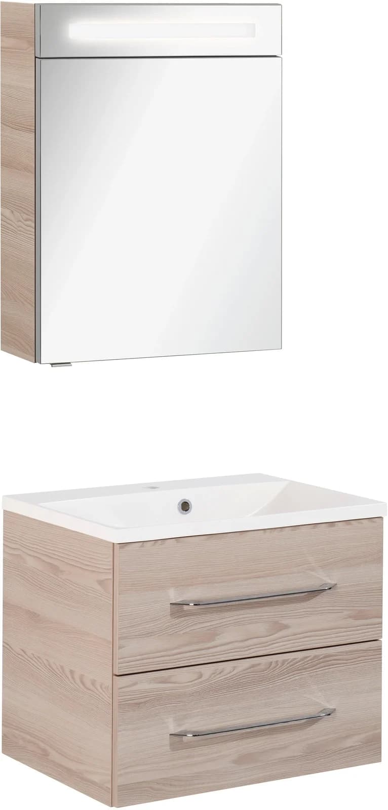 FACKELMANN Waschplatz-Set B.Clever Waschtisch mit Spiegel und Aufsatzwaschbecken